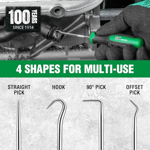 SK 4-Piece Hook and Pick Set, Straight Pick, Offset Pick, 90°Pick and Hook | Ideal for Auto and Electronics Maintenance Tools