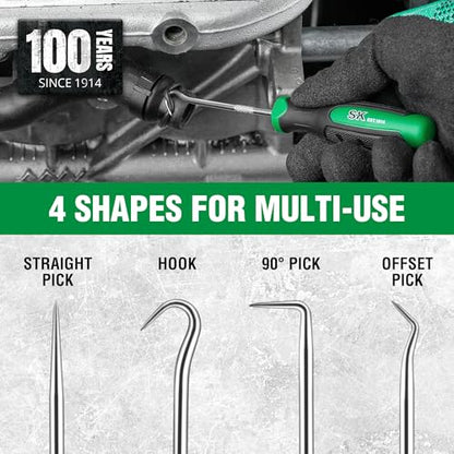 SK 4-Piece Hook and Pick Set, Straight Pick, Offset Pick, 90°Pick and Hook | Ideal for Auto and Electronics Maintenance Tools