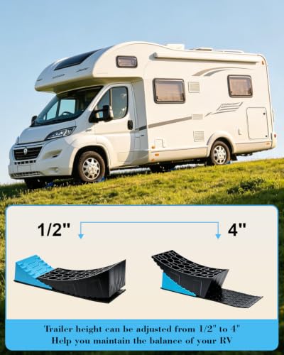 RV Leveling Blocks Kit, Heavy Duty Anti-Slip Mats & Carrying Bag, 2 Pack | Blue & Black. For travel trailer, motorhome, dual axle. HDPE, support 45000 lbs. Levels ½" - 4" in 5 min. - color: Blue & Black