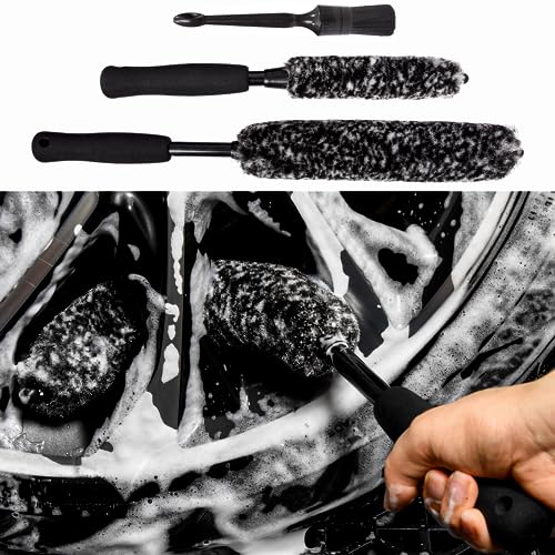 Metal Free Soft Wheel Cleaner Brush, Synthetic Wool Rim Cleaning Brush, Highly Water Absorption, Dense and Durable Tire Brush for Cleaning Wheels, Rims, Spokes, Fenders, Engines… - color: Gray
