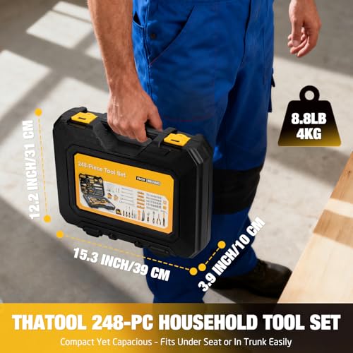 248-Piece Tool Set - General Household Hand Tool Kit with Plastic Toolbox Storage Case for Men, Home Repair, DIY Projects - color: Yellow