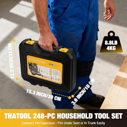 248-Piece Tool Set - General Household Hand Tool Kit with Plastic Toolbox Storage Case for Men, Home Repair, DIY Projects - color: Yellow