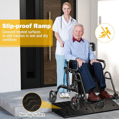 Car Ramps, 2 PCs Rubber Curb Ramps for Driveway, 4.5" Threshold Ramp Set Heavy Duty Ramp Slope for Driveway, Sidewalk, Loading Dock, Cars, Wheelchairs, Bikes, Motorcycles - size: 19" x 16.5" x 4.5"