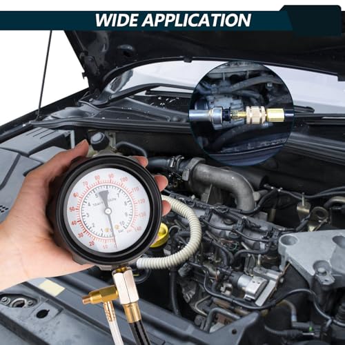 0-140PSI Fuel Pressure Tester Kit, Fuel Injector Injection Pump Pressure Gauge, Fuel Pump Pressure Tester Diagnostic Tool for Gasoline Cars, Trucks, Motorcycles and RVs