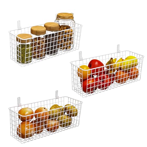 Joben Oligey 3 Set [Extra Large] Hanging Wall Wire Baskets, Farmhouse Food Storage Kitchen Pantry Laundry Closet Garage RV, White - size: White - Extra Large