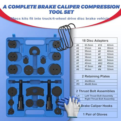 Heavy Duty Disc Brake Piston Caliper Compressor Wind Back Tool Universal Sets for Brake Pad Replacement with Hanger Hooks-28 Pieces - color: Blue Black