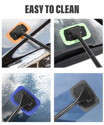 RACOONA Windshield Cleaning Tool,Car Cleaning Window Tool,Car Window Cleaner Tool,Car Accessories Car Window Cleaner with Unbreakable Extendable Handle and Microfiber Cloth for Auto Glass Wiper Car