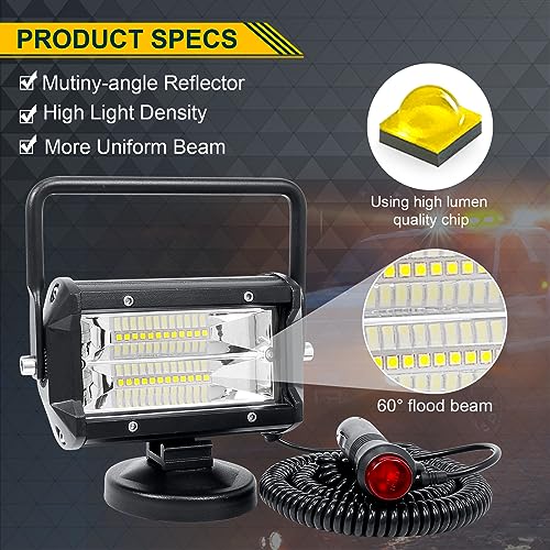 SKYWORLD 2Pcs Portable Magnetic Base Led Work Light Bar, 5 inch 72W Flood Beam, 12V 24V Off Road Driving Lights Fog Lamp for Car Truck 4x4 SUV ATV Tractors Excavator, 6000K White, Led Search Lights - size: 2Pcs 5 Inch 72W Flood