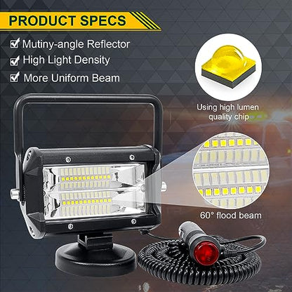 SKYWORLD 2Pcs Portable Magnetic Base Led Work Light Bar, 5 inch 72W Flood Beam, 12V 24V Off Road Driving Lights Fog Lamp for Car Truck 4x4 SUV ATV Tractors Excavator, 6000K White, Led Search Lights - size: 2Pcs 5 Inch 72W Flood