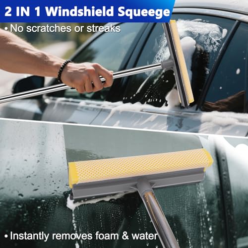 THINKWORK Car Wash Kit, 62'' Car Washing Brush with Long Handle, Extendable Car Wash Brush Mop with 2-in-1 Windshield Squeegee and 9Pcs Detailing Brushes, Gray Car Detailing Kit Gift for Men - size: 25 Count (Pack of 1)
