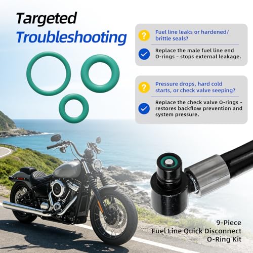 Fuel Line Quick Disconnect O-Ring Kit for Harley-Davidson EFI 2001-Onwards | Fits Street Glide, Road King, Softail, Sportster-Fuel Tool Check Valve O-Rings and Male Fuel Line End O-Rings Set