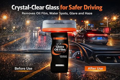 Oil Film Cleaning Brush for Car Windshield, 100g Glass Oil Film Remover with Reusable Cleaning Board, Removes Smudges & Water Spots, Anti-Fog for Safe Driving & Rainproof Prep