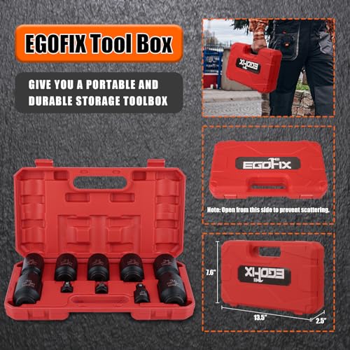 1/2" Impact Axle Nut Socket Set 10 Pieces, Drive Deep CR-MO 6 Point 30,31,32,33,34,35,36mm Metric Socket, with 3/8" - 1/2" Socket Adapter Set, Universal Joint Socket - size: 30-36mm, style: 1/2”Socket Set