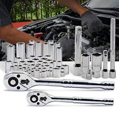 Prostormer 240-Piece Mechanics Tool Set, Socket and Wrench Kit | SAE and Metric Sizes, 3/8 & 1/2-Inch Drive Ratchet, General for Automotive Car and Home Repair