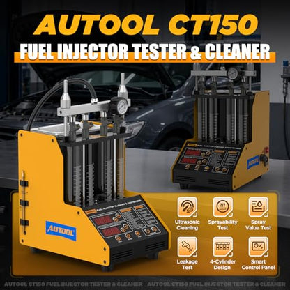 AUTOOL CT150 Fuel Injector Tester & Cleaner, 4 Cylinder Ultrasonic Injector Cleaning Machine, Fuel Injector Test Bench with Pressure Gauge, Multi-Mode Testing for Car Motorcycle