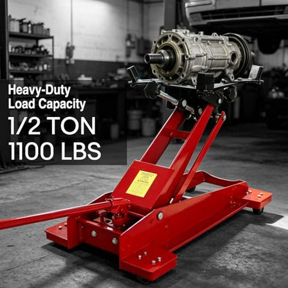 Transmission Jack 1/2Ton(1100LBS) Capacity Hydraulic Low Profile Floor Jack | with Safety Chain & Roll-Under 360° Swivel Casters, 7.68"-24.8" Lift Range for Car / Truck Repair