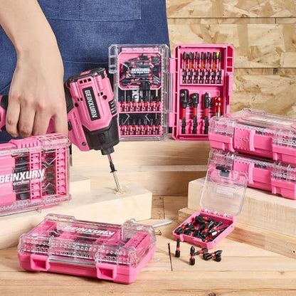Geinxurn 40Pieces Impact Screwdriver Bits Set, Magnetic S2 Steel Phillips/Slotted/Square/Torx Insert Power Bits Tips, Impact Bit Holder with Pink Storage Box Case - style: STKB040-PK