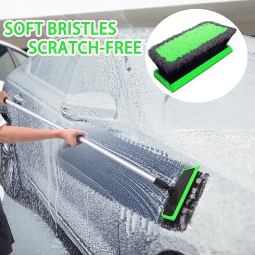 62'' Car Wash Brush with Long Handle, Scratch-Free Soft Bristles Sturdy Car Wash Mop, Complete Cleaning Brush Kit Wash Mitt Towel Windshield Squeegee Wheel Tire Brush for Car Truck RV Green - color: Green
