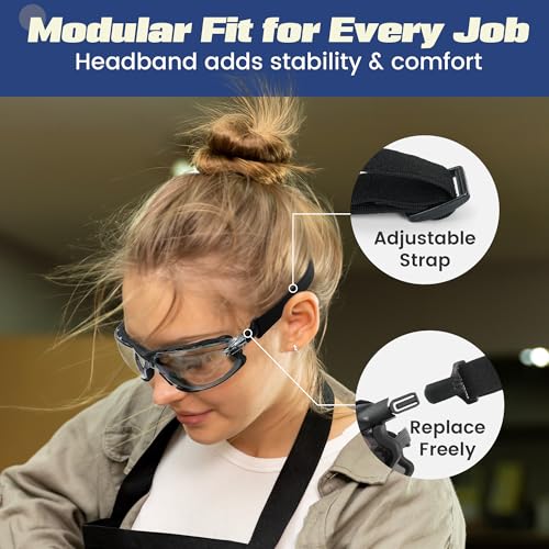 Flaya Foam Lined Safety Glasses Anti-Fog Z87.1 Mowing Goggles with Strap | Adjustable Elastic Strap, UV400 Protection, Fits Men & Women, Dust & Debris Protection, Lawn Care & Gun Range - color: Black