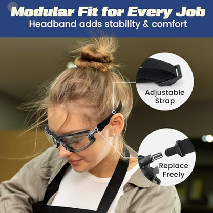 Flaya Foam Lined Safety Glasses Anti-Fog Z87.1 Mowing Goggles with Strap | Adjustable Elastic Strap, UV400 Protection, Fits Men & Women, Dust & Debris Protection, Lawn Care & Gun Range - color: Black