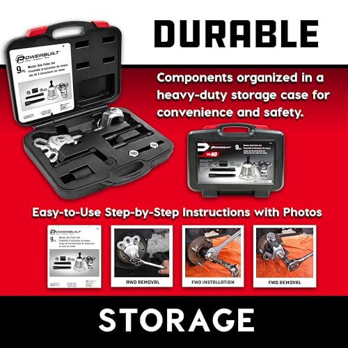 Powerbuilt Master Hub Puller Tool Set, Remove and Install Car Wheel Hubs and Axels, Ford and Mercury, Front-Wheel or Rear-Wheel Vehicles - 648608 - style: 9 Piece