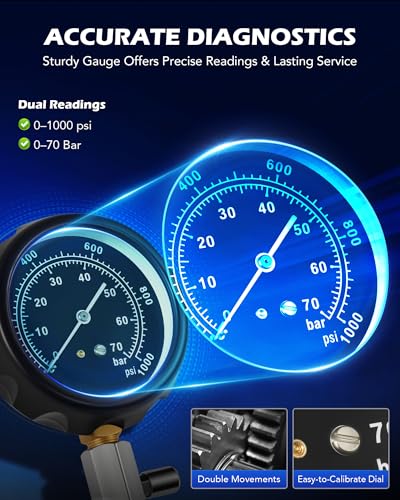 OMT 18pc Diesel Engine Compression Tester Kit, Adjustable Pressure Gauge | Premium Brass Core; Glow Plug Injector Adapters; Cylinder Leakage Diagnostics; Vehicle Repairs; For Professional Mechanics