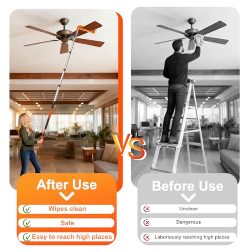 LAANPOLE 36FT Reach Ceiling Fan Cleaner Duster, Fan Blade Cleaner Kit with 7-30FT Extension Pole, Microfiber Duster & Replaceable Cleaning Cloth for Blades, Ceiling, Furniture - size: 30FT