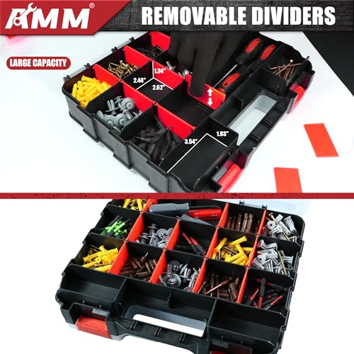 AMM Tool Box, Double Side Tool Box Organizer with 34 Compartments, Removable Dividers, Tackle Box Small Parts Screw Hardware Organizer for Screws, Nuts, Nails and Bolts (1 Piece, Red) - size: 1PC