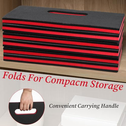 Ptwola Foldable EVA Mat with Carrying Handle, 2.5cm Thick Foam Cushion Kneeling Pad High Density Water Resistant Anti Slip Knee Mat for Workout Exercise Mechanic Garages Picnics Gardening Camping Gym - color: Red Border