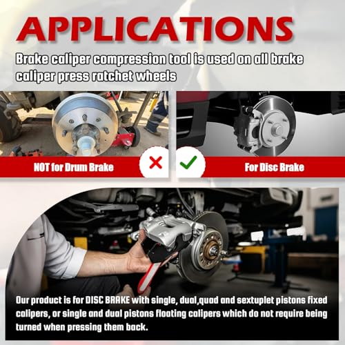 YATOINTO Brake Caliper Compression Tool,Caliper Piston Compressor Tool with Extra 2Pcs Large Plates 1.57"-2.95" for Disc Brake Pad Spreader,Brake Caliper Press Tool with 4 Break Caliper Hangers,Red