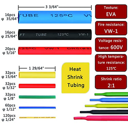 Wire Heat Shrink Tubing Kit + Mini Heat Gun for Shrink Tubing + 328pcs 2:1 Wire Shrink Wrap Tubing + for Wires,Shrink Wrap and Cable Repair. - size: Shrink Ratio 2:1