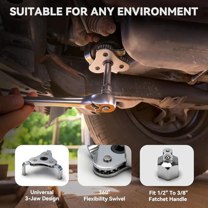 DISEN Oil Filter Wrench Set, 8PCS Oil Filter Swivel Wrench Set 2-3/4" to 5-1/4", 9" & 12" Adjustable Oil Filter Pliers,Universal 3-Jaw Removal Tool with 1/2" to 3/8" Adapter, Organized in Storage Case