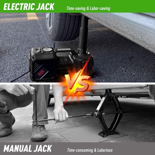 Trihelper Electric Car Jack 5 Ton Hydraulic Jack, Impact Wrench, Tire Pump | Lift Range 5.9-17.7in, 350 N·m Torque, 35L/min Pump, 150 PSI Gauge, Fits Sedan SUV MPV Truck, Built-In Headlight - color: Black+Wrench
