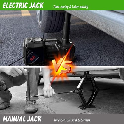 Trihelper Electric Car Jack 5 Ton Hydraulic Jack, Impact Wrench, Tire Pump | Lift Range 5.9-17.7in, 350 N·m Torque, 35L/min Pump, 150 PSI Gauge, Fits Sedan SUV MPV Truck, Built-In Headlight - color: Black+Wrench