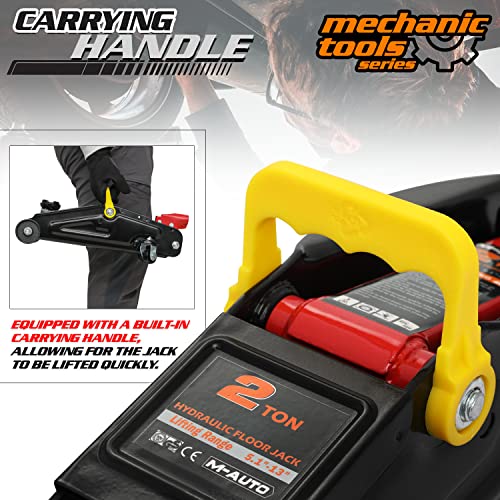 M-AUTO Hydraulic Trolley Jack Car Lift with Carrying Storage Case, Fast Lift Garage Floor Jack 2 Ton (4000 lb) Capacity, Handy and Easy Storage, Red