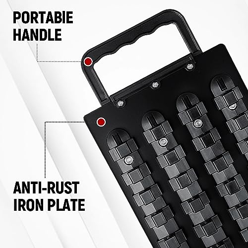 ALOANES 96-Piece Portable Socket Organizer Steel Tray, Socket Holders with Portable Handle, Heavy Duty Socket Holder Kit, 1/2-inch x 28 Clips, 3/8-inch x 36 Clips, 1/4-inch x 32 Clips(Black)