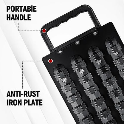 ALOANES 96-Piece Portable Socket Organizer Steel Tray, Socket Holders with Portable Handle, Heavy Duty Socket Holder Kit, 1/2-inch x 28 Clips, 3/8-inch x 36 Clips, 1/4-inch x 32 Clips(Black)