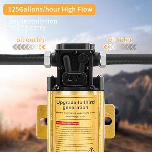 12 V Fuel Gasoline Transfer Pump Kit | Transfers Up to 125 Gallons of Gasoline Diesel Or Water per hour,Great for Vehicles, Boats, Equipment(No temperature at work） - color: 2 kit-gold