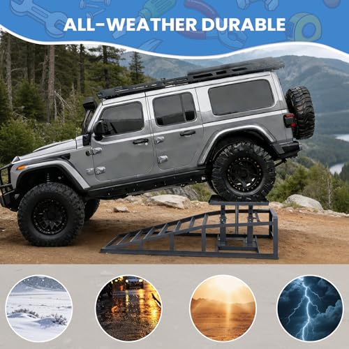 Generic 2 PCS Low Profile Car Lift Service Ramps Adjust Heights 9.8-15in Portable Auto Service Ramps 5T/11000LBS Capacity for Home Garage Maintenance Oil Changes
