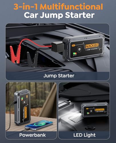 Portable Car Battery Jump Starter 5000A Car Jump Starter Battery Pack (9.0L Gas/8.5L Diesel), 12V Jump Box Car Battery Jumper Starter Portable Jumper Cables, Fast Charge, Lights, Compact - size: 5000A
