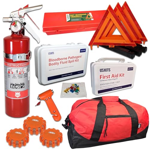 DOT Compliant NEMT Kit for Buses, Vans, Taxi Cabs, Rideshare Vehicles and Shuttles is Perfect for Keeping Drivers and Passengers Safe and with a Spill kit and 3 LED Flares.