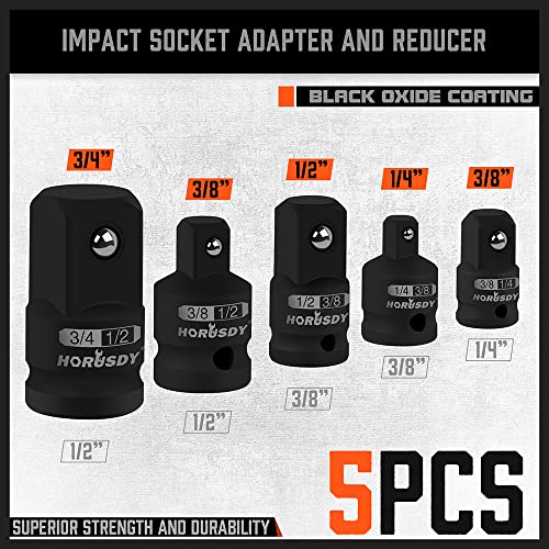 HORUSDY 5-Piece Impact Socket Adapter and Reducer Set, 1/4-Inch Hex Shank Socket to Drill Adapter 1/4", 3/8", and 1/2" Impact Driver Adapter for Power Drill & Impact Driver - style: 5-PCS Adapter Set