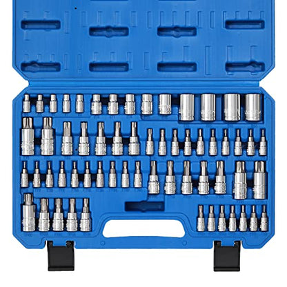 CASOMAN Master Torx Bit Socket and External Torx Socket Set, 60-Piece Set, S2 and Cr-V Steel，E4-E24, T6-T70,TT6-TT70,TP8-TP60