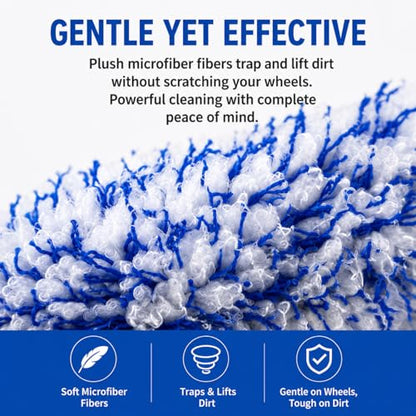 Microfiber Wheel Brush, Wheel Barrel Brush, Highly Water Absorption Rim Brushes for Cleaning Wheels, Tire and Car Detailing, Blue - color: Blue
