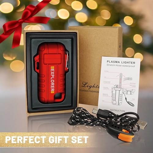 Lafagiet USB C Rechargeable Lighter, 360° Flexible Neck, Wind & Water Proof, Electric Arc Lighters for Candle, Camping - color: F37-rd