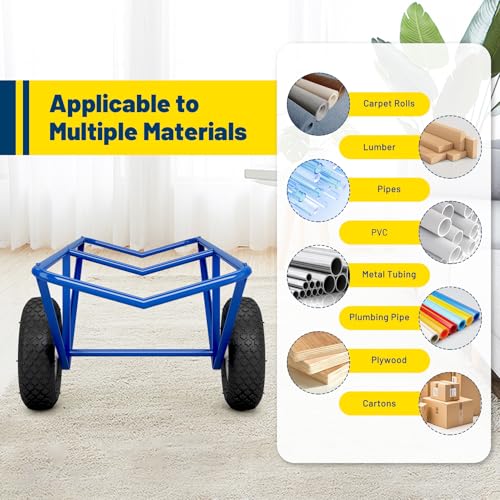1000 lb Capacity Carpet Dolly with Pneumatic Wheels, Steel V-Cradle Roll Carrier, 61 x 26 x 20 Inch Floor Roller Cart for Carpet, Lumber, Pipes & Large Material Rolls,for Warehouses,Stores - size: Large Dolly – 1000 lb Capacity