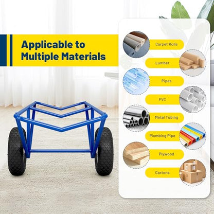 1000 lb Capacity Carpet Dolly with Pneumatic Wheels, Steel V-Cradle Roll Carrier, 61 x 26 x 20 Inch Floor Roller Cart for Carpet, Lumber, Pipes & Large Material Rolls,for Warehouses,Stores - size: Large Dolly – 1000 lb Capacity