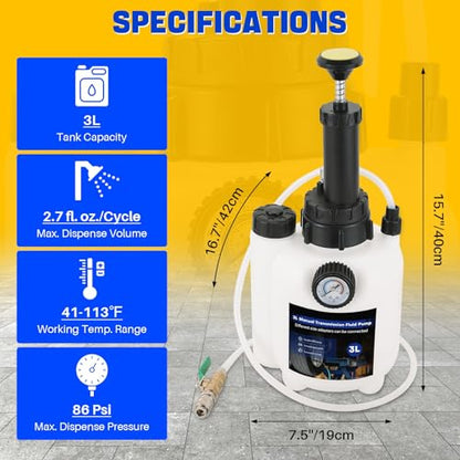 DASBET 3L Transmission Fluid Pump Kit with 12pcs ATF Adapters | Transmission Filler Pump Manual Transmission Fluid Transfer Pump w/ Pressure Gauge Automotive Transmission Dispenser Pump
