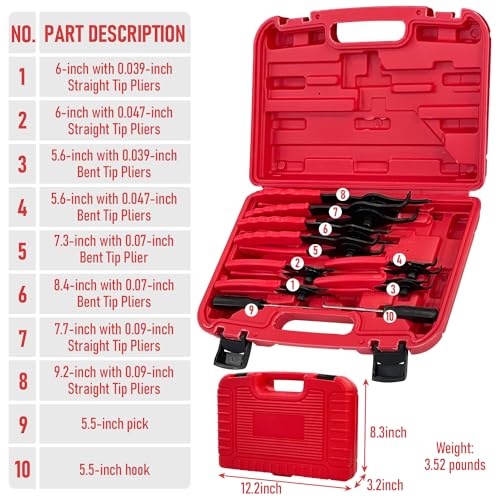 10Pcs Snap Ring Pliers Set with Case, Internal External Circlip Pliers Set with Hook & Pick, Retaining Snap Ring and Circlip Removal Tools for Car Motorcycle Lawnmower
