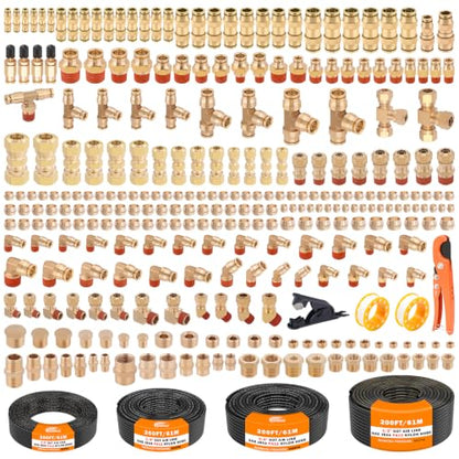 CheeMuii 300 PCS Brass DOT Air Line Fittings Pipe Fittings with 4 Rolls 200FT 1/8" 1/4" 3/8" 1/2" DOT Air Lines Kit Brass Push Lock Air Fittings Compression Air Fittings with Air Hose Pneumatic Tubing - size: 200FT-4ROLL-300PCS